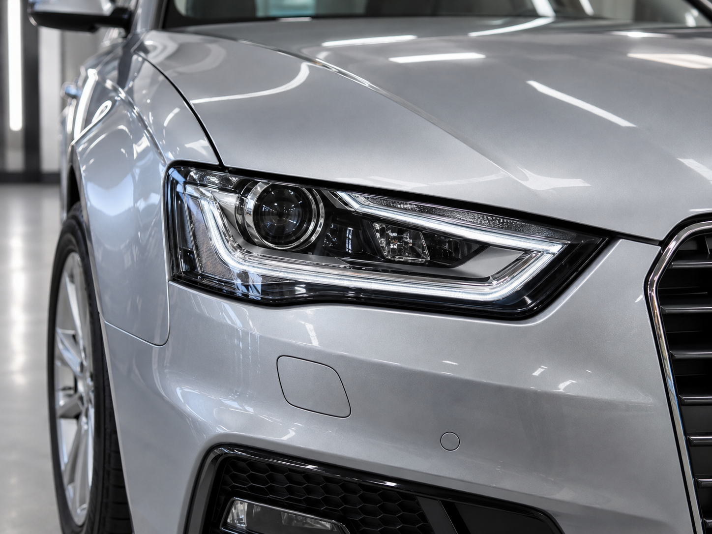 Lo stesso faro Audi trasparente dopo il ripristino professionale